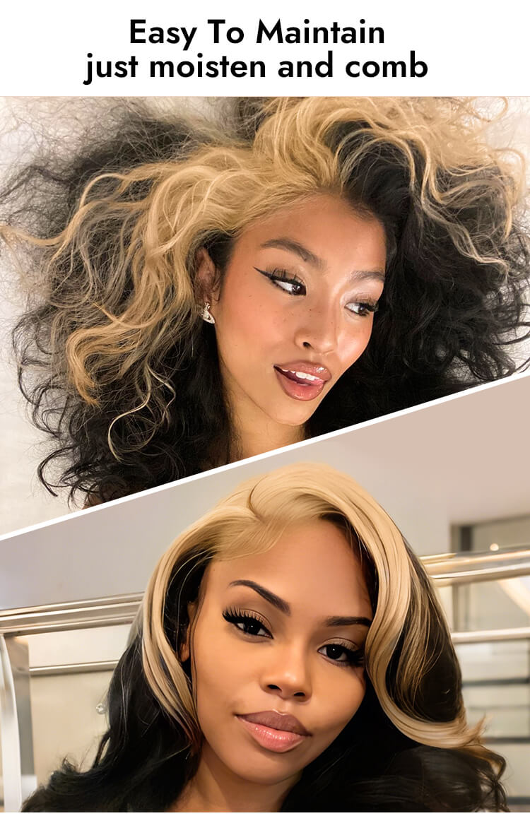 human hair wigs 14 inch with highlight skunk stripe color