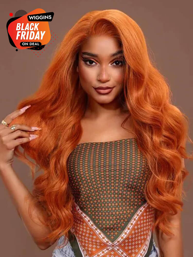 35 Bright Copper Orange Colored Human Hair Glueless Ready And Go Lace Wigs