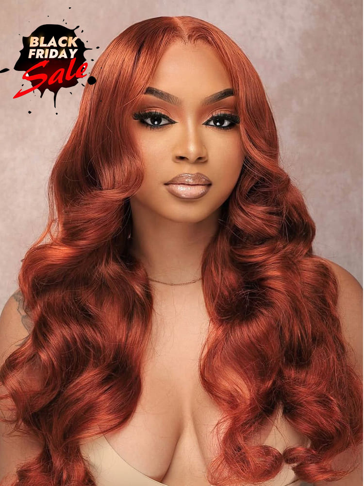 35 Bright Copper Orange Colored Human Hair Glueless Ready And Go Lace Wigs