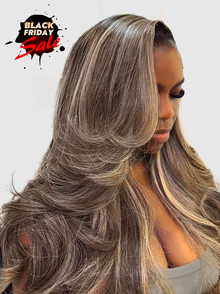 Cool Balayage Blonde Highlights Layered 13x4 Ready To Go Glueless Wig With Kash Doll Curls