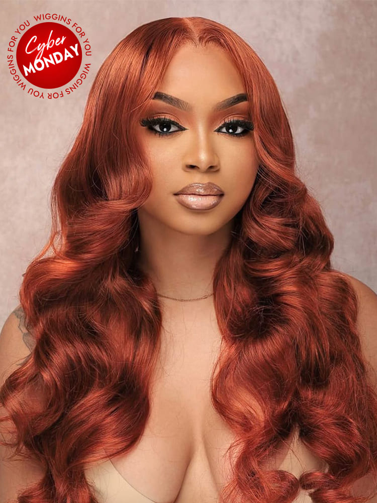 35 Bright Copper Orange Colored Human Hair Glueless Ready And Go Lace Wigs