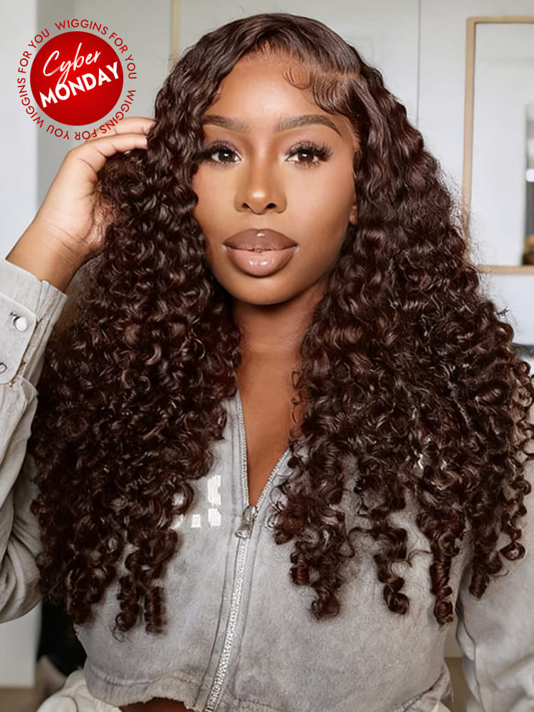 Full Density Dark Brown Burmese Curly 13x4 & 13x6 Transparent Lace Front Wig With Spiral Ends