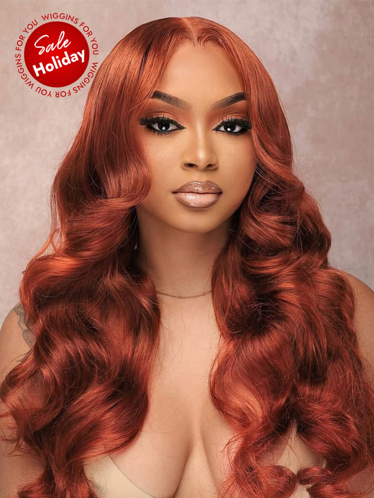 35 Bright Copper Orange Colored Human Hair Glueless Ready And Go Lace Wigs