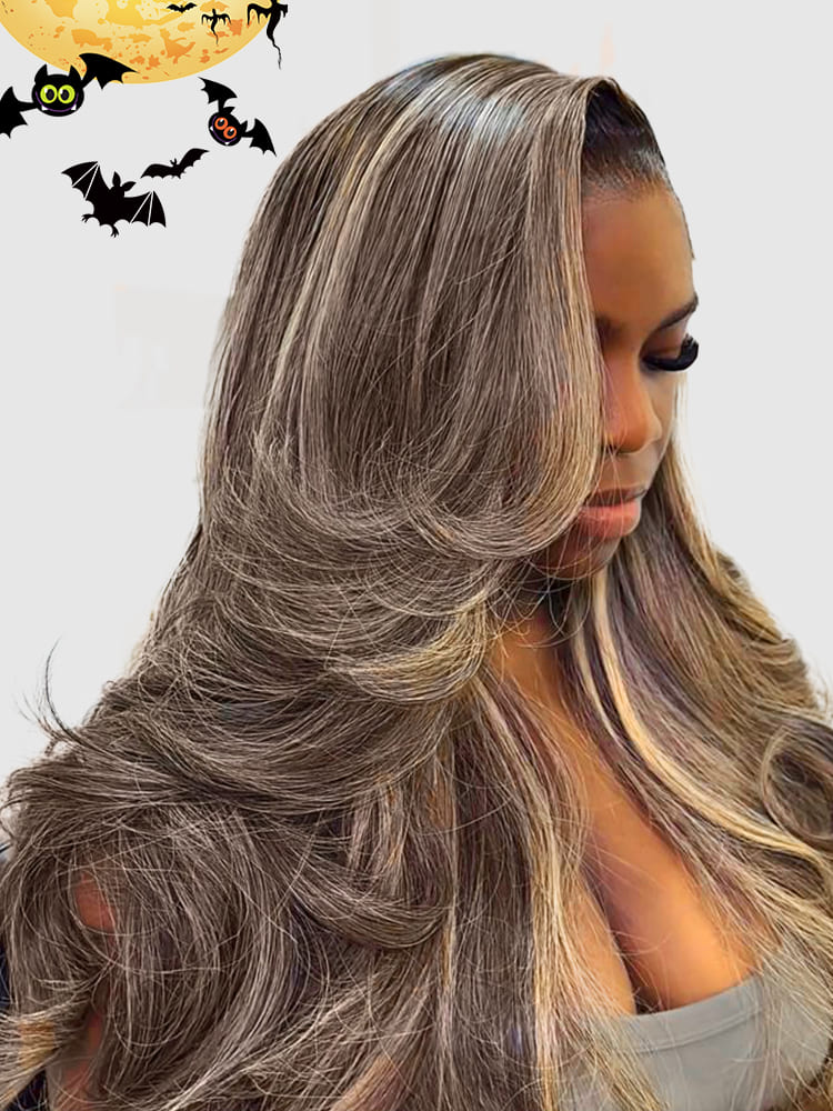 Cool Balayage Blonde Highlights Layered 13x4 Ready To Go Glueless Wig With Kash Doll Curls