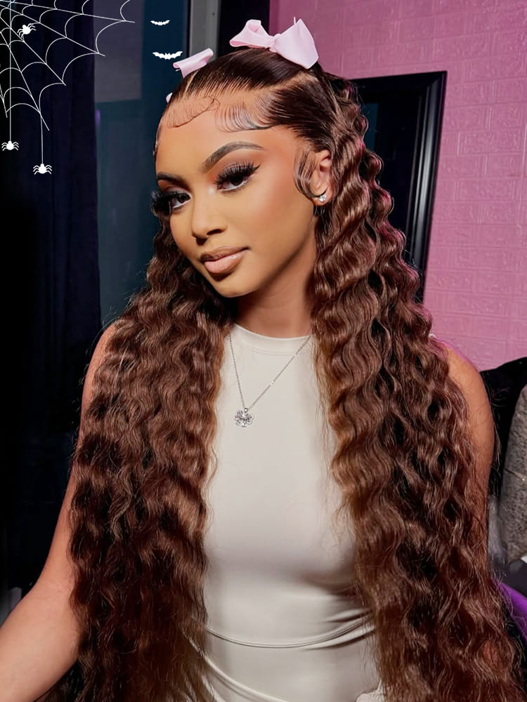 Dark Brown #4 Crimped Deep Wave13x6 Lace Front Ready To Go Wigs