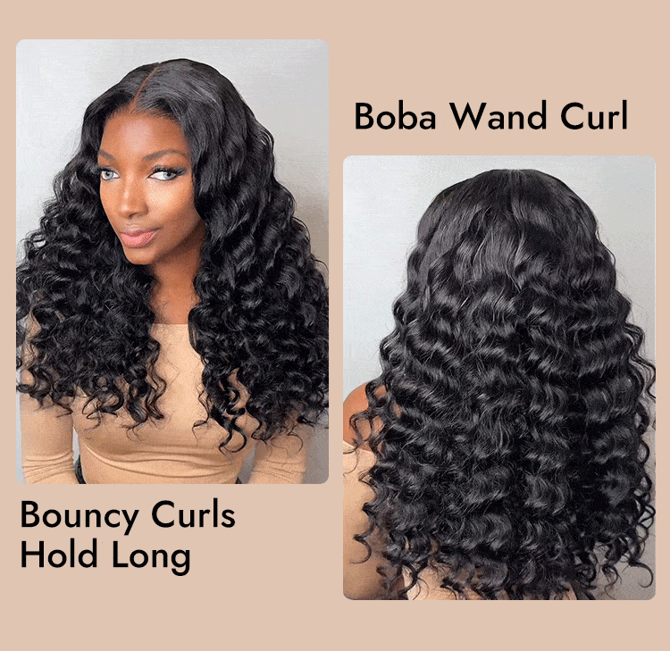 boba wand curl human hair wigs