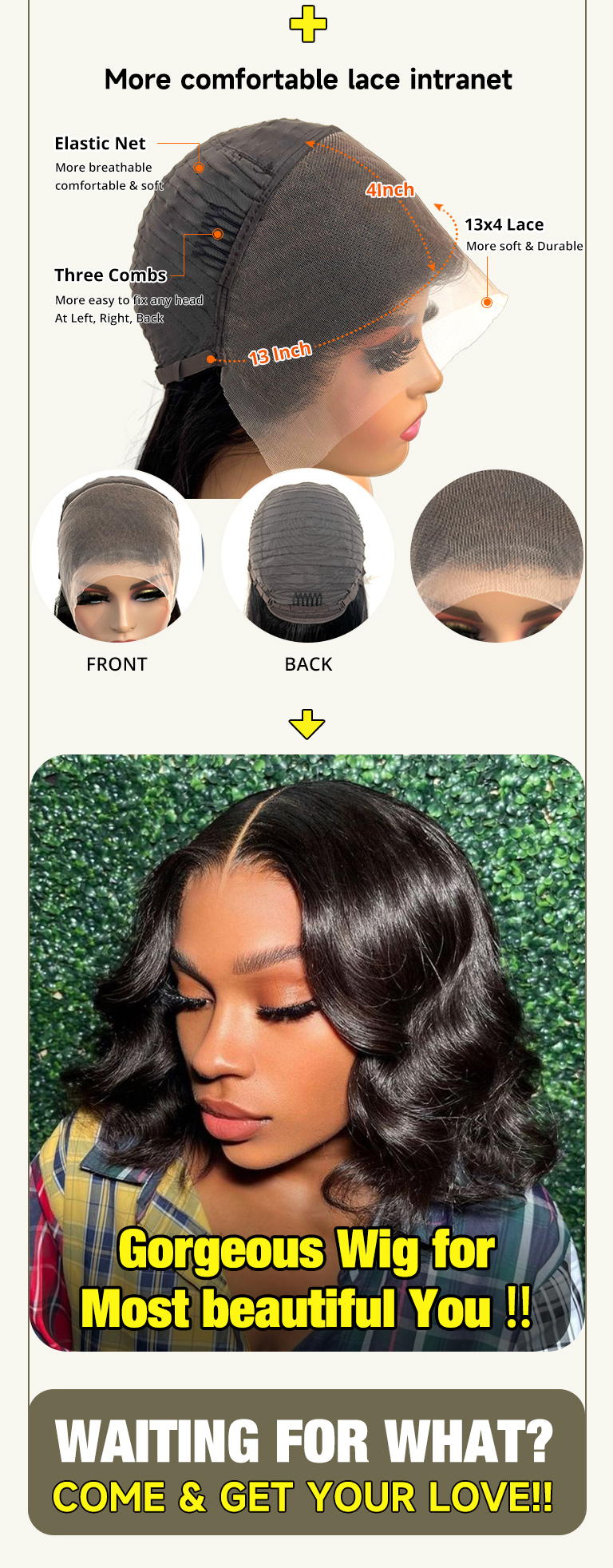 Body Wave Short HD Lace Front Wigs Human Hair Bob Wig Free Part-Ready & Go Wigs