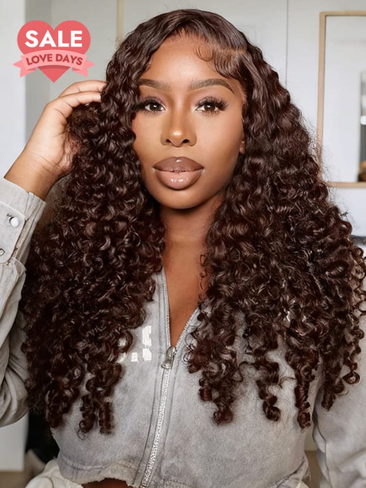 Full Density Dark Brown Burmese Curly 13x4 & 13x6 Transparent Lace Front Wig With Spiral Ends
