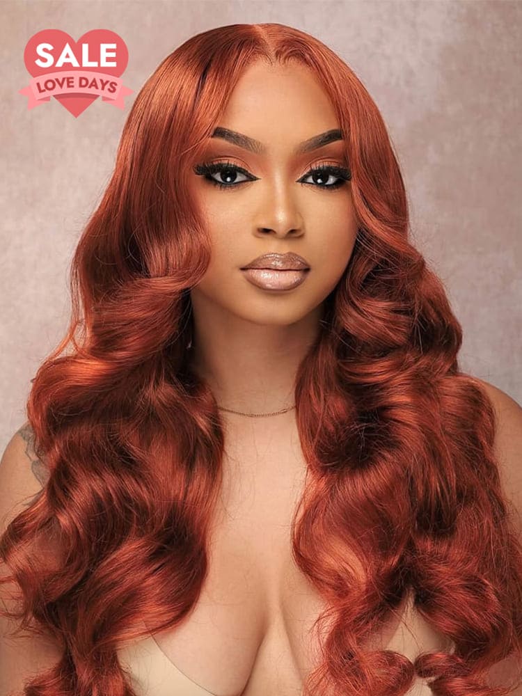 35 Bright Copper Orange Colored Human Hair Glueless Ready And Go Lace Wigs