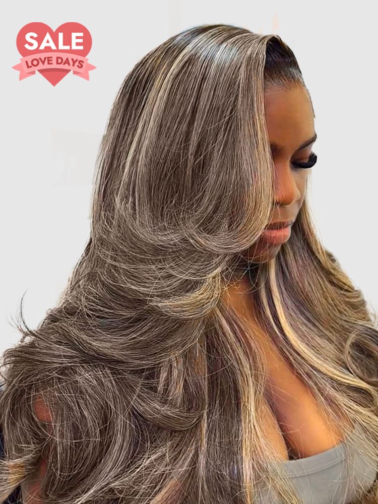 Cool Balayage Blonde Highlights Layered 13x4 Ready To Go Glueless Wig With Kash Doll Curls