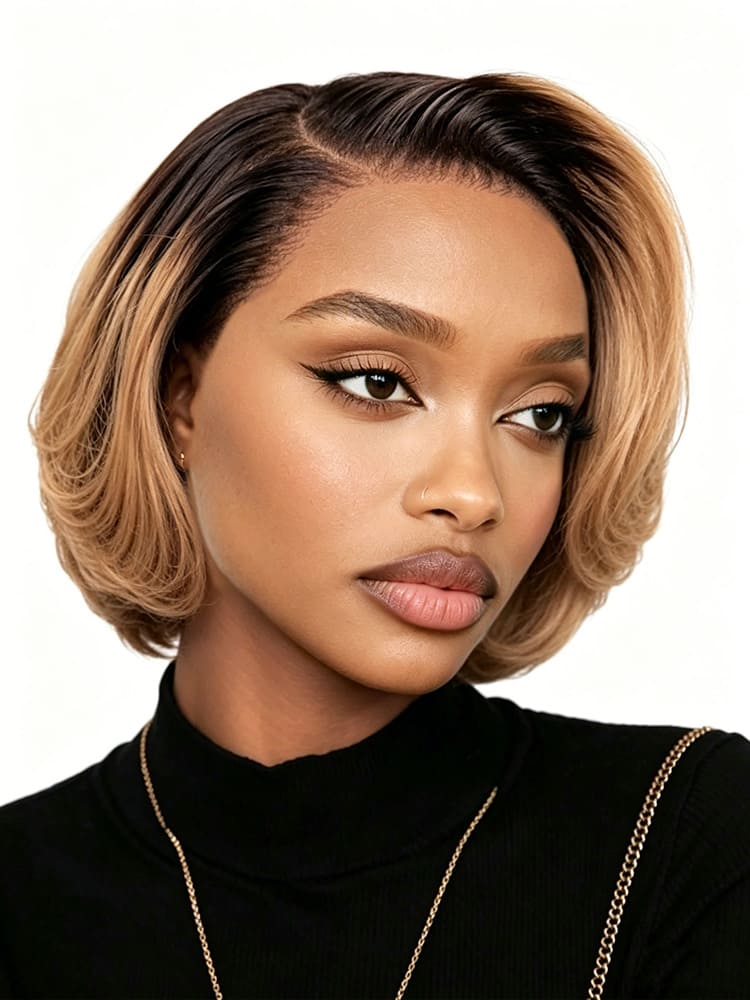 Ombre Blonde Layered Cut Bob 13x4 Lace Frontal Human Hair Wigs 10 Inch With Pre Plucked Hairline